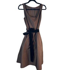 Banana Republic Brown 6 Sleeveless Dress W/ Velvet Trim Belt Polyester & Rayon